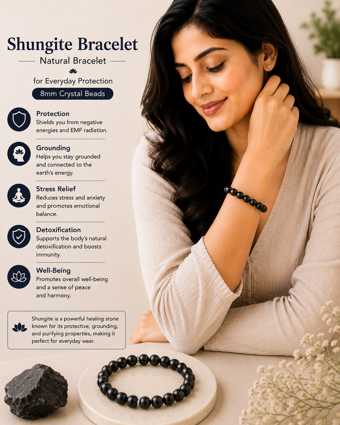Natural Shungite Bracelet For Everyday Protection