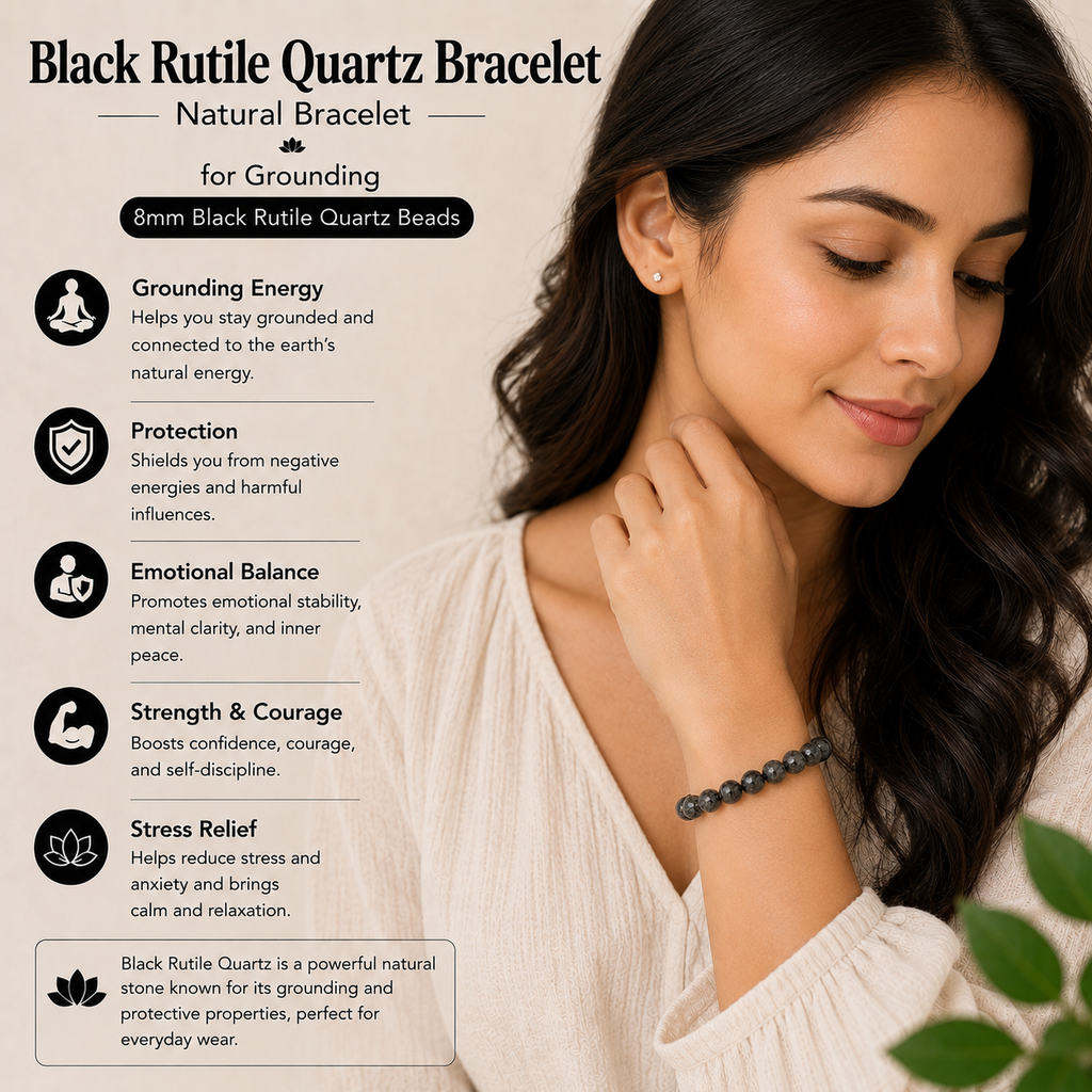 Natural Black Rutile Quartz Bracelet for Grounding
