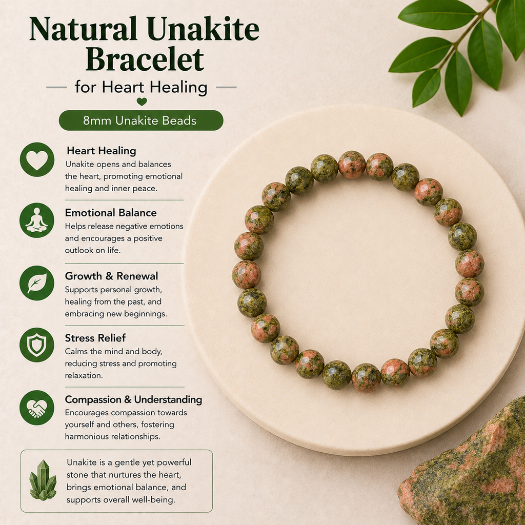Natural Unakite Bracelet for Heart Healing