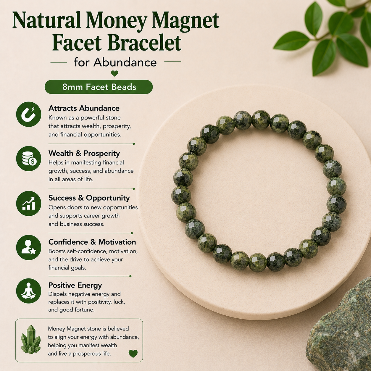 Natural Money Magnet Facet Bracelet for Abundance