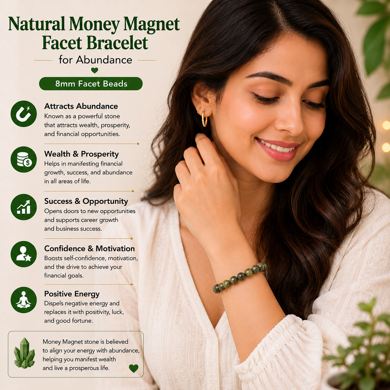 Natural Money Magnet Facet Bracelet for Abundance
