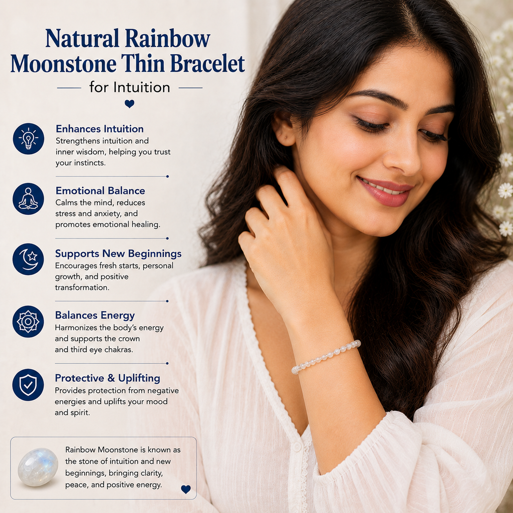Natural Rainbow Moonstone Thin Bracelet for Intuition