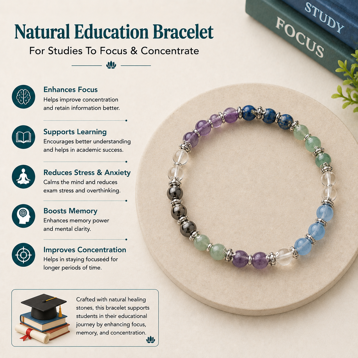 Natural Education Bracelet For Studies To Focus & Concentrate