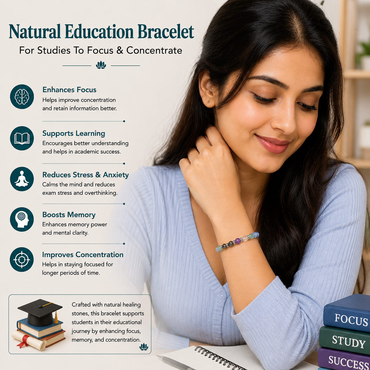 Natural Education Bracelet For Studies To Focus & Concentrate