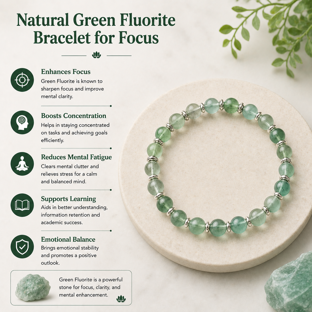 Natural Green Fluorite Bracelet for Focus