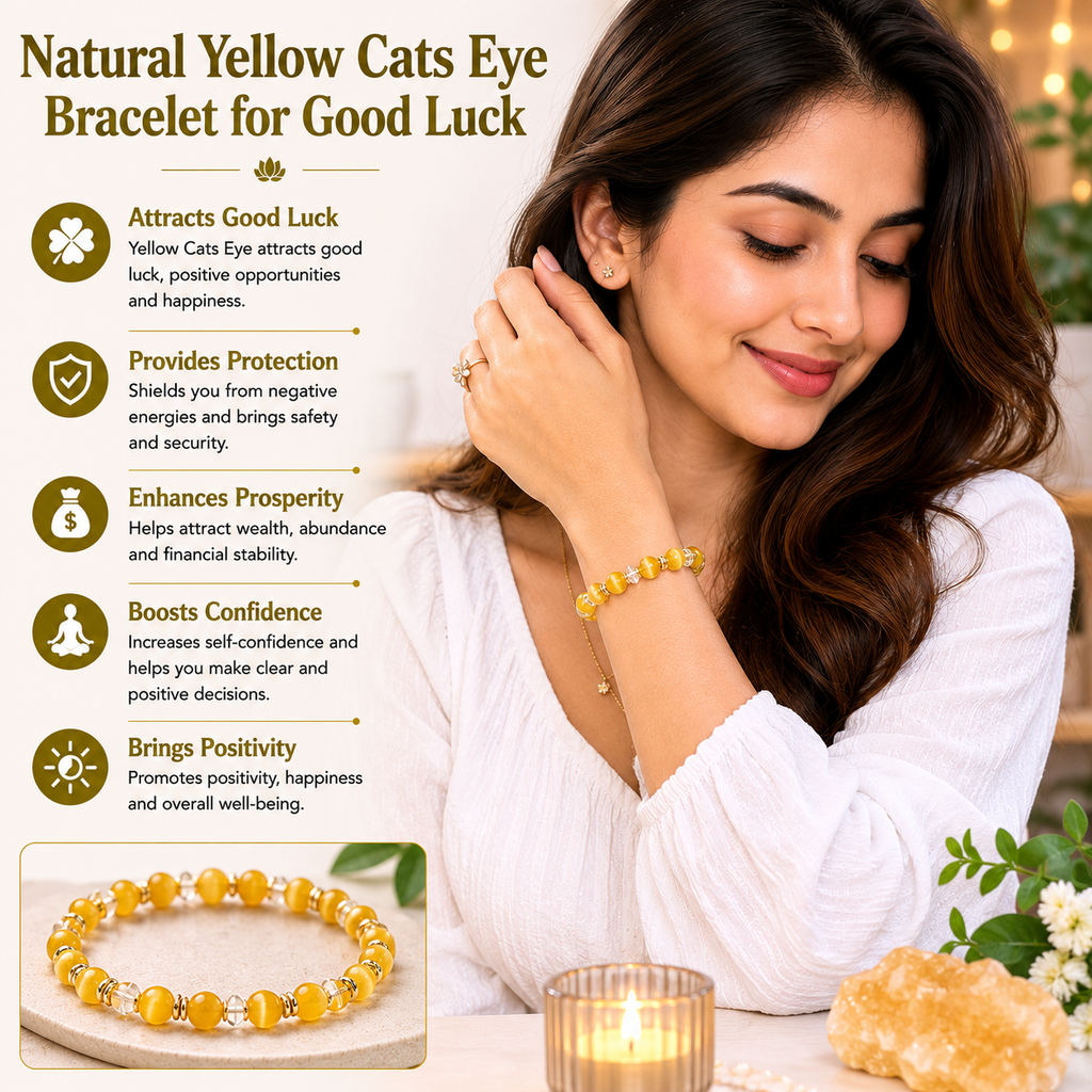 Natural Yellow Cats Eye Bracelet for Good Luck