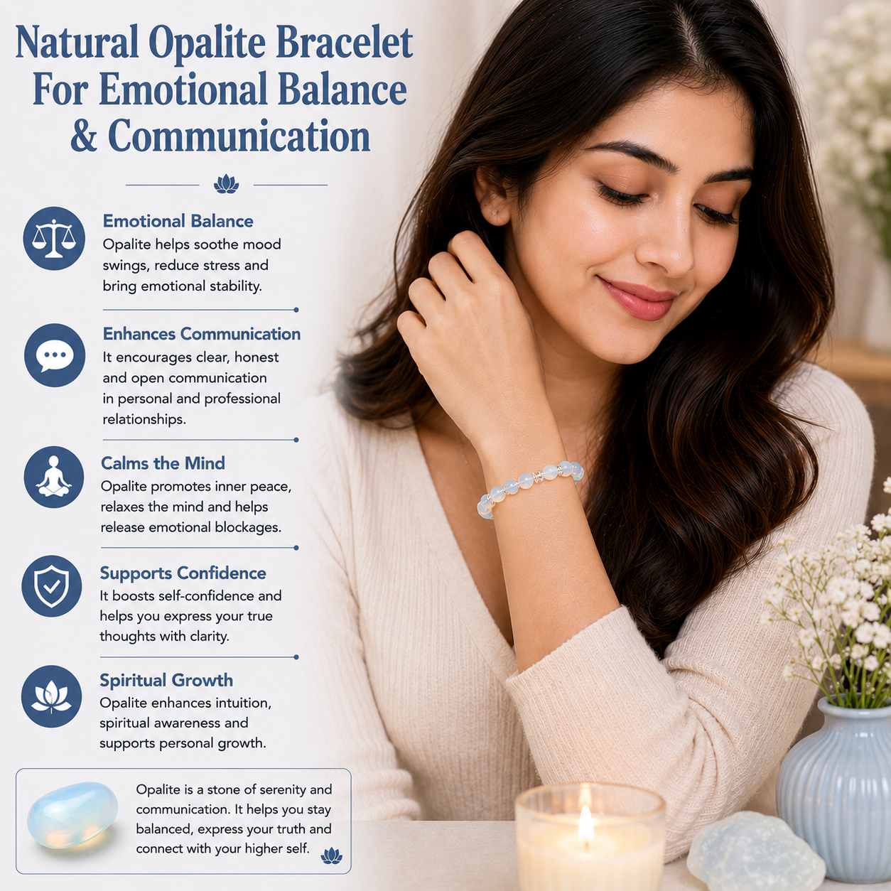 Natural Opalite Bracelet For Emotional Balance & Communication