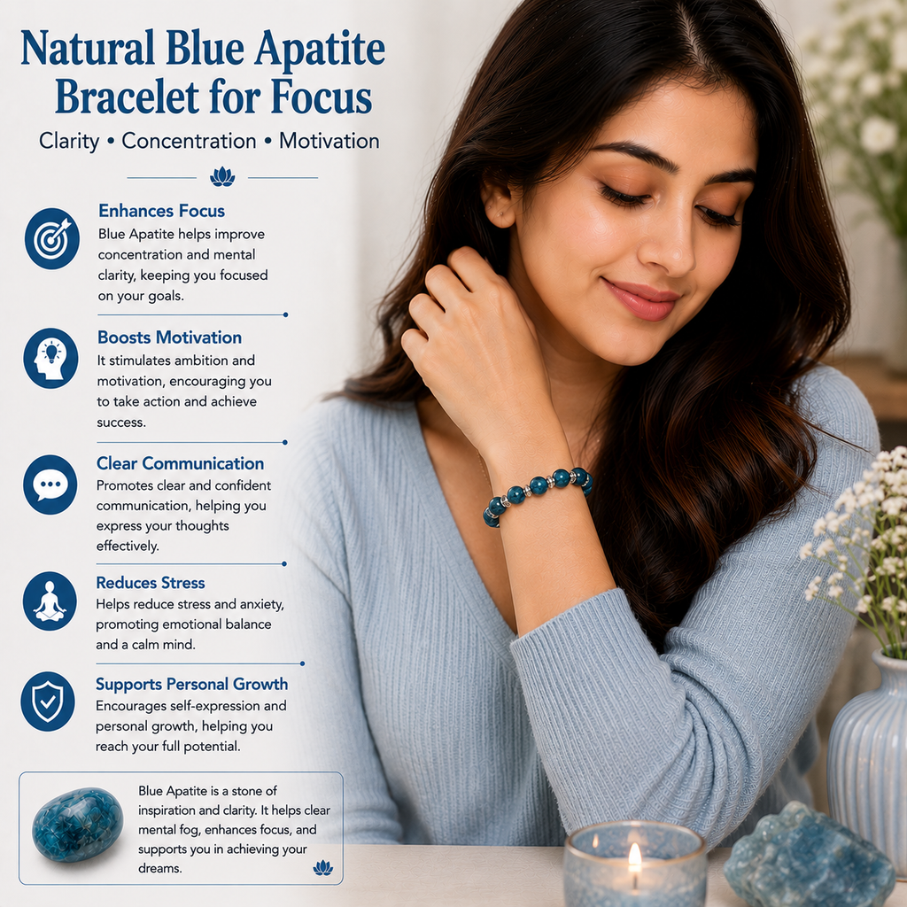 Natural Blue Apatite Bracelet for Focus