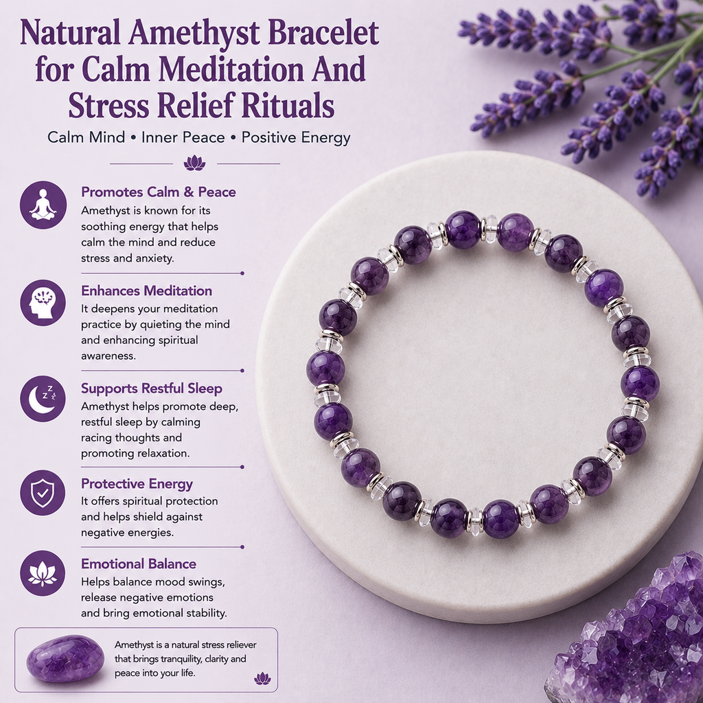 Natural Amethyst Bracelet for Calm Meditation And Stress Relief Rituals