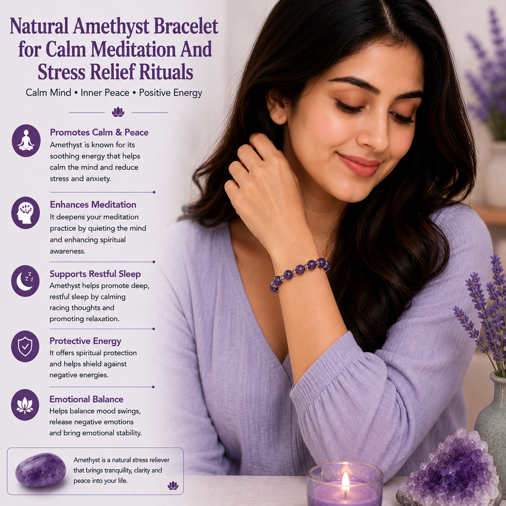 Natural Amethyst Bracelet for Calm Meditation And Stress Relief Rituals