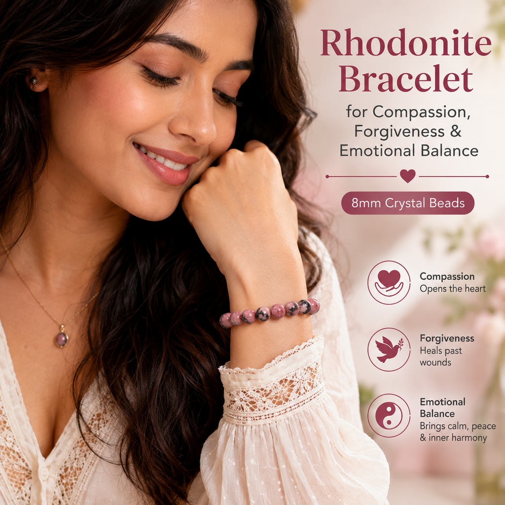 Rhodonite Bracelet for Compassion, Forgiveness & Emotional Balance | 8mm Crystal Beads