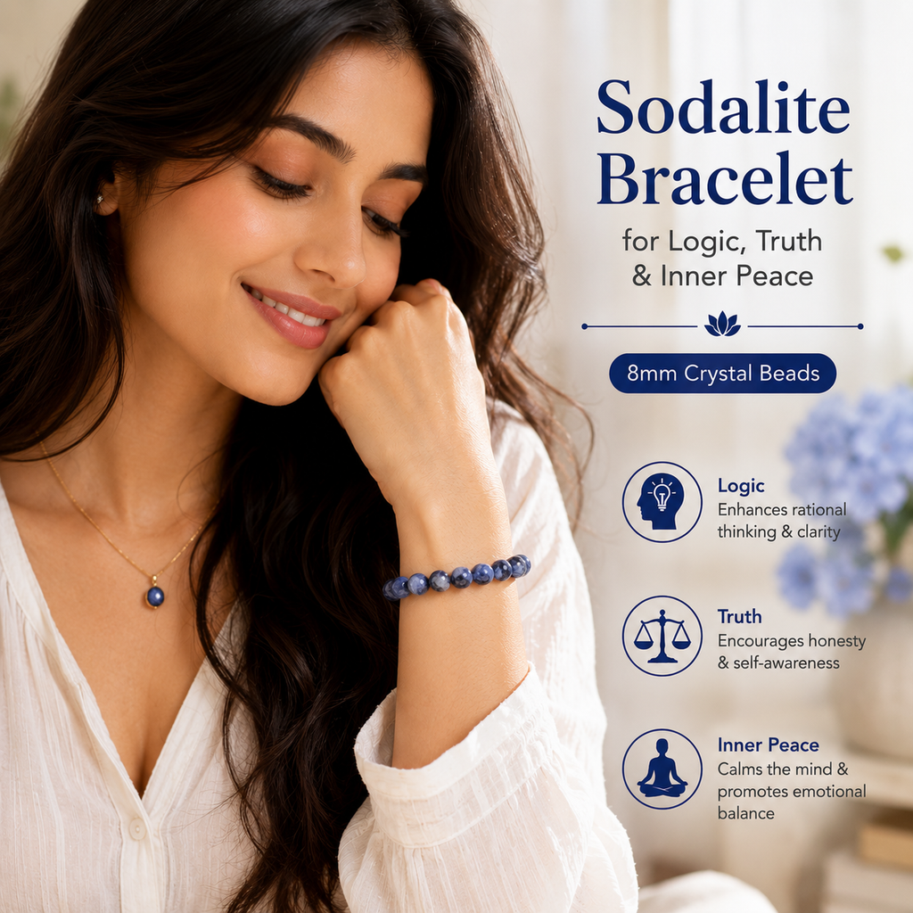 Sodalite Bracelet for Logic, Truth & Inner Peace | 8mm Crystal Beads