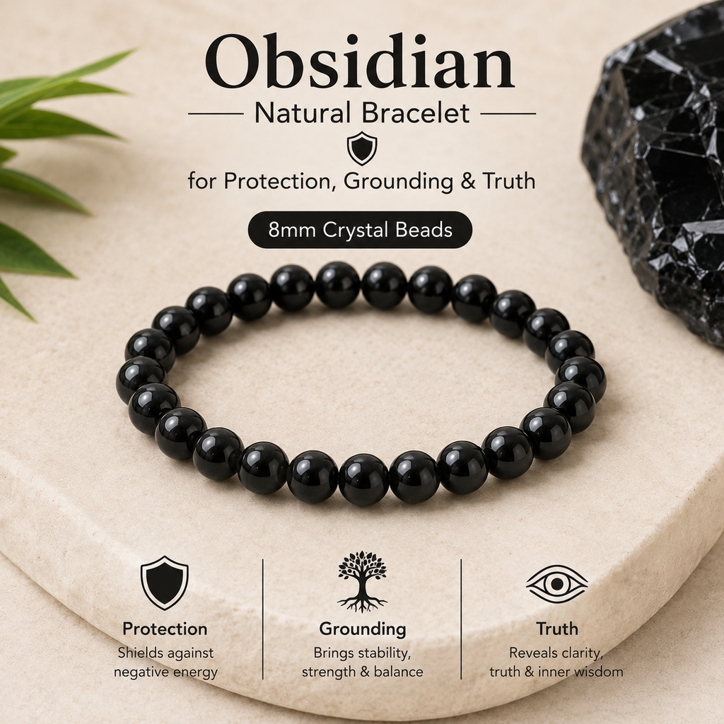 Obsidian Natural Bracelet for Protection, Grounding & Truth | 8mm Crystal Beads