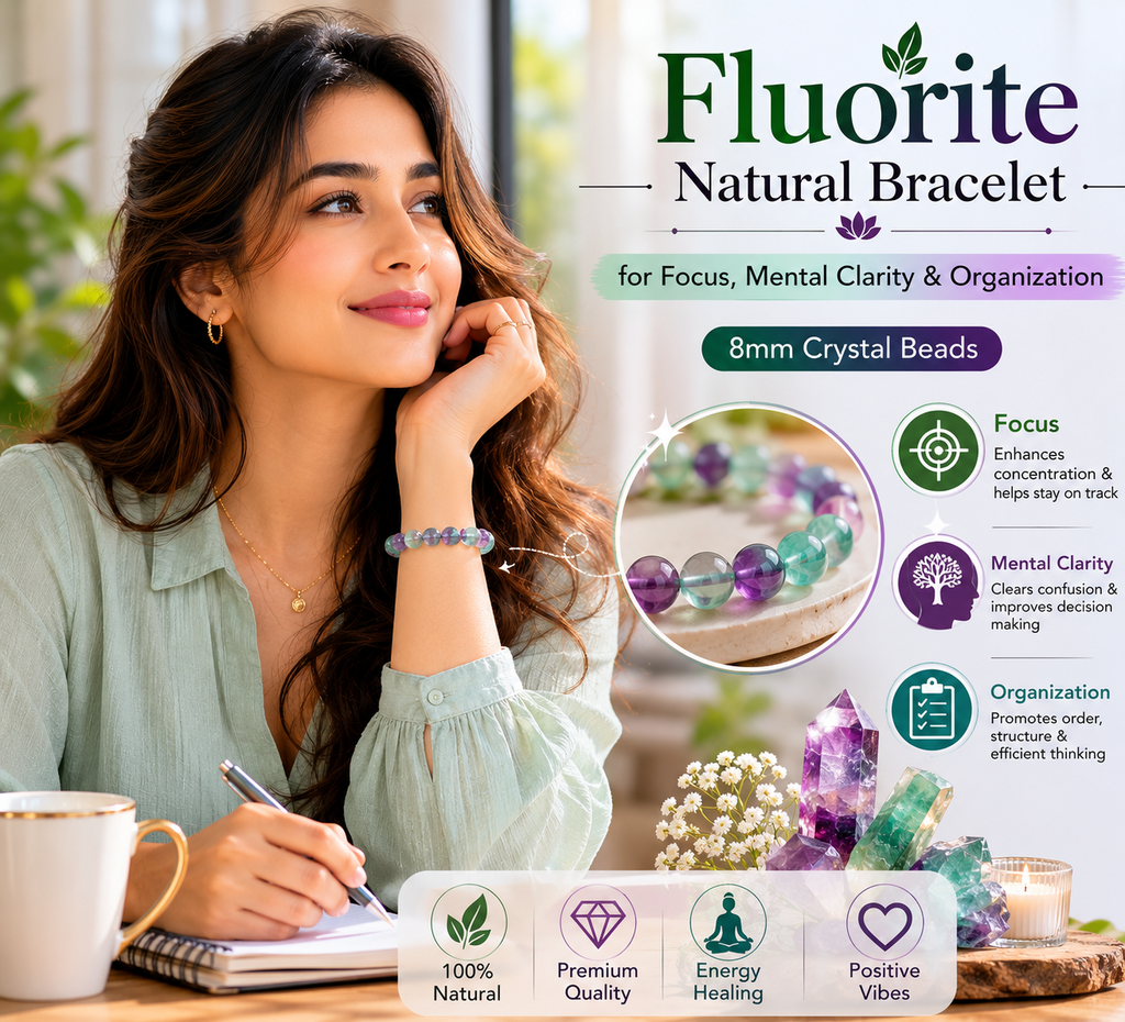Fluorite Natural Bracelet for Focus, Mental Clarity & Organization | 8mm Crystal Beads