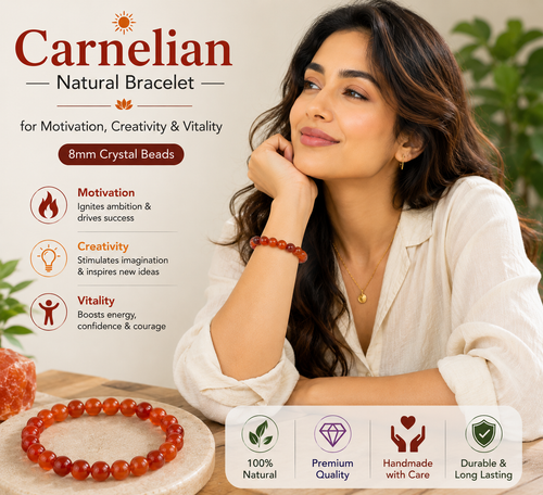 Carnelian Bracelet for Motivation, Creativity & Vitality | 8mm Crystal Beads