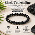 Black Tourmaline Natural Bracelet for Protection, Grounding & Negative Energy Clearing | 8mm Crystal Beads