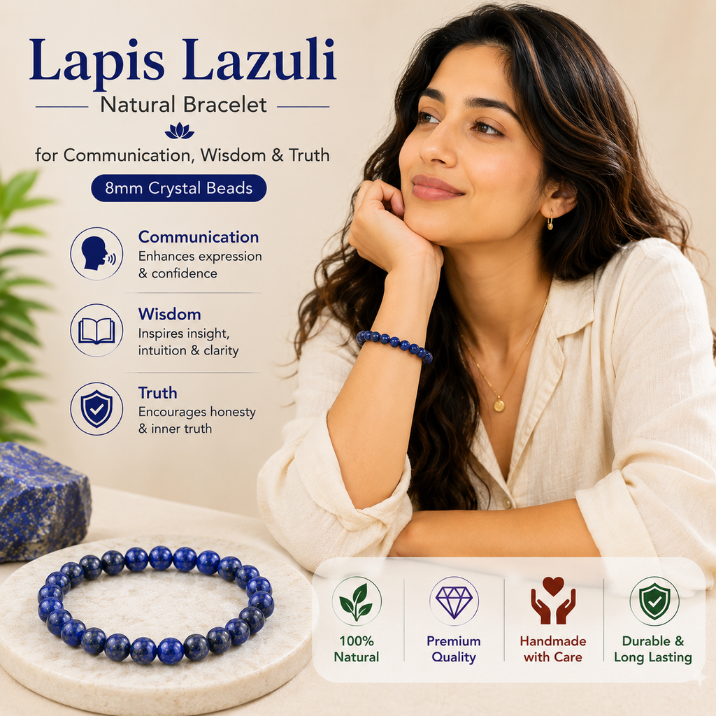 Lapis Lazuli Natural Bracelet for Communication, Wisdom & Truth | 8mm Crystal Beads