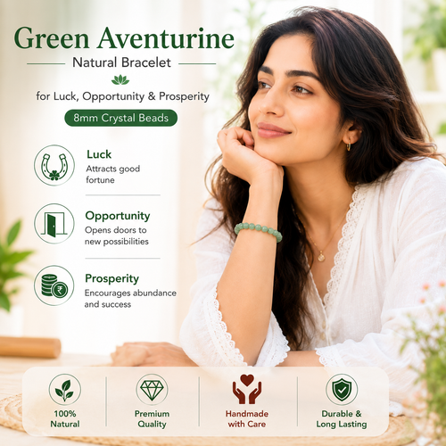 Green Aventurine Natural Bracelet for Luck, Opportunity & Prosperity | 8mm Crystal Beads