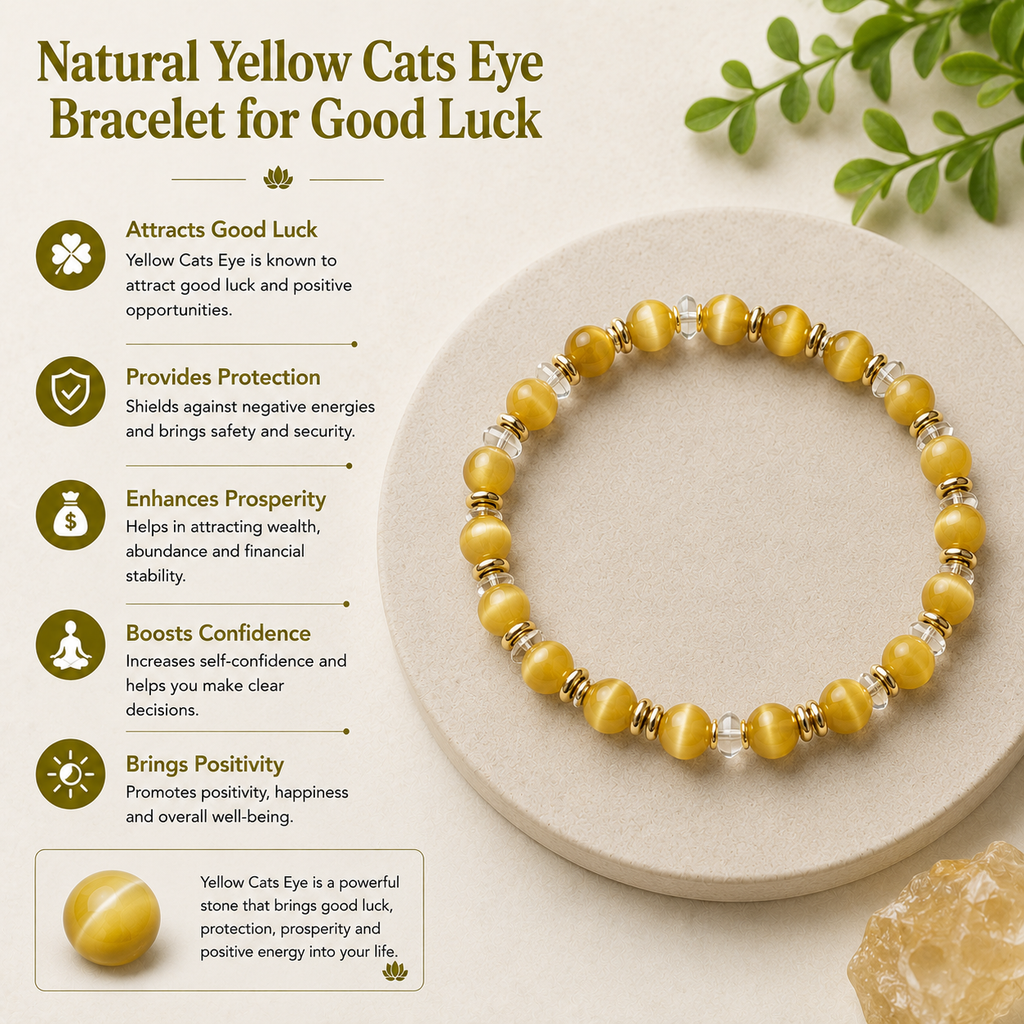 Natural Yellow Cats Eye Bracelet for Good Luck