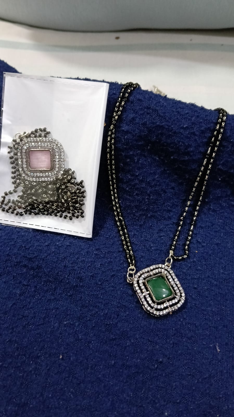 Designer Black Beads Pendant Necklace for Women | Artificial Mangalsutra Necklace | Green Stone Fashion Jewelry