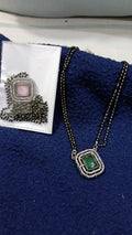 Designer Black Beads Pendant Necklace for Women | Artificial Mangalsutra Necklace | Green Stone Fashion Jewelry