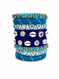 Handmade Blue Silk Thread Bangles Set for Women | Artificial Bangles with Cowrie Shell Work | Traditional Ethnic Jewelry