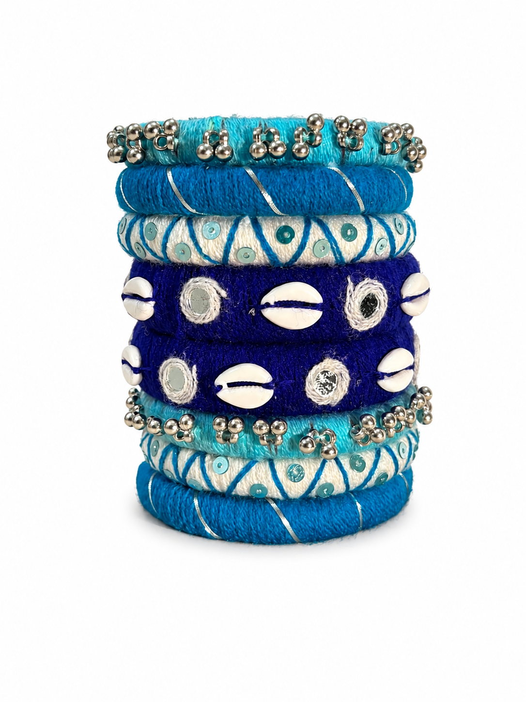 Handmade Blue Silk Thread Bangles Set for Women | Artificial Bangles with Cowrie Shell Work | Traditional Ethnic Jewelry