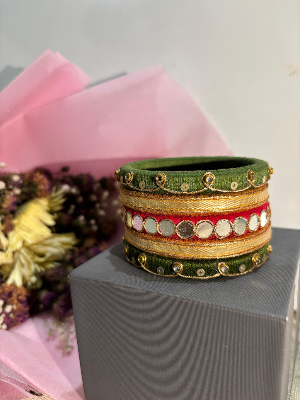 Handmade Silk Thread Bangles Set for Women | Artificial Bangles with Mirror Work | Traditional Ethnic Jewelry