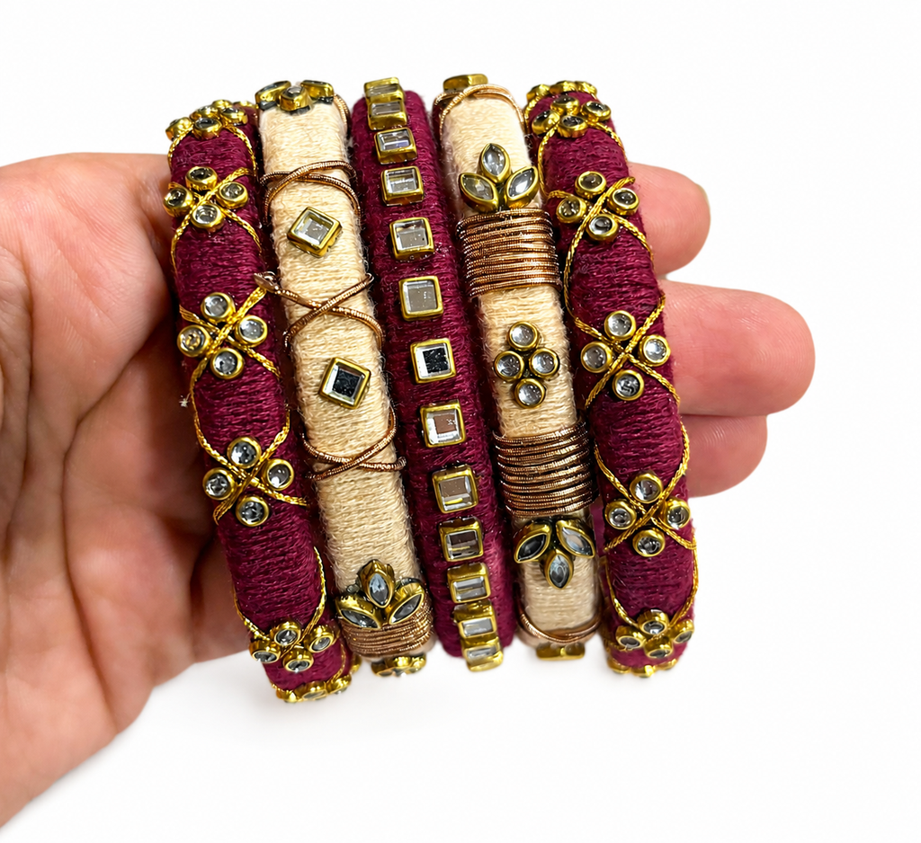 Maroon Handmade Silk Thread Bangles Set for Women | Artificial Bangles with Stone Work | Designer Ethnic Jewelry