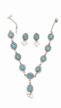 Oxidised Blue Stone Necklace Set for Women | Artificial Silver Necklace with Earrings | Vintage Ethnic Jewelry