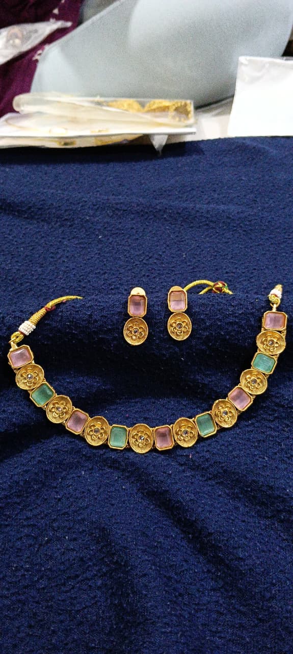 Pastel Stone Necklace Set for Women | Artificial Necklace with Earrings | Designer Ethnic Jewelry