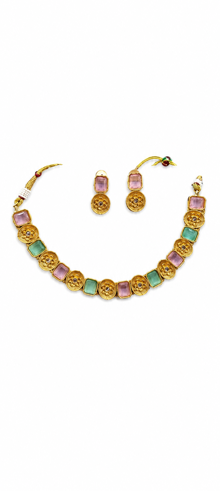 Pastel Stone Necklace Set for Women | Artificial Necklace with Earrings | Designer Ethnic Jewelry
