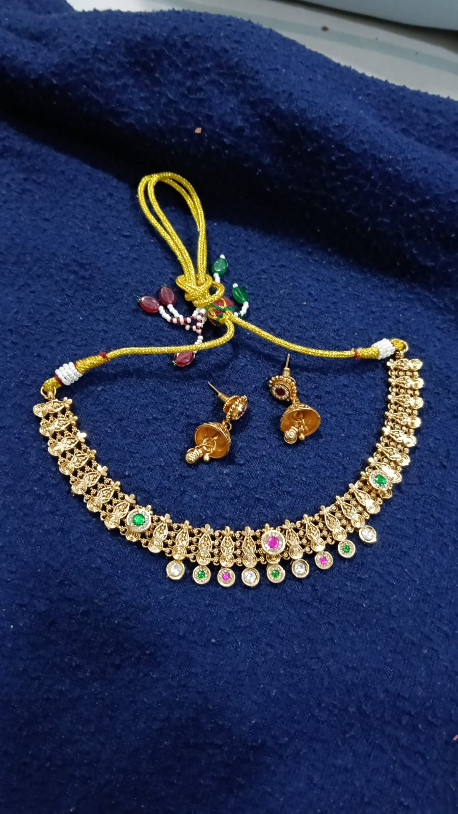 Traditional Temple Necklace Set for Women | Artificial Gold Plated Necklace with Earrings | Ethnic Bridal Jewelry