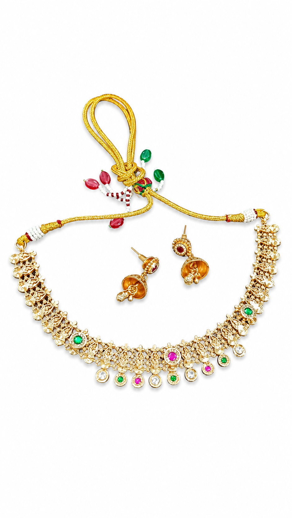 Traditional Temple Necklace Set for Women | Artificial Gold Plated Necklace with Earrings | Ethnic Bridal Jewelry