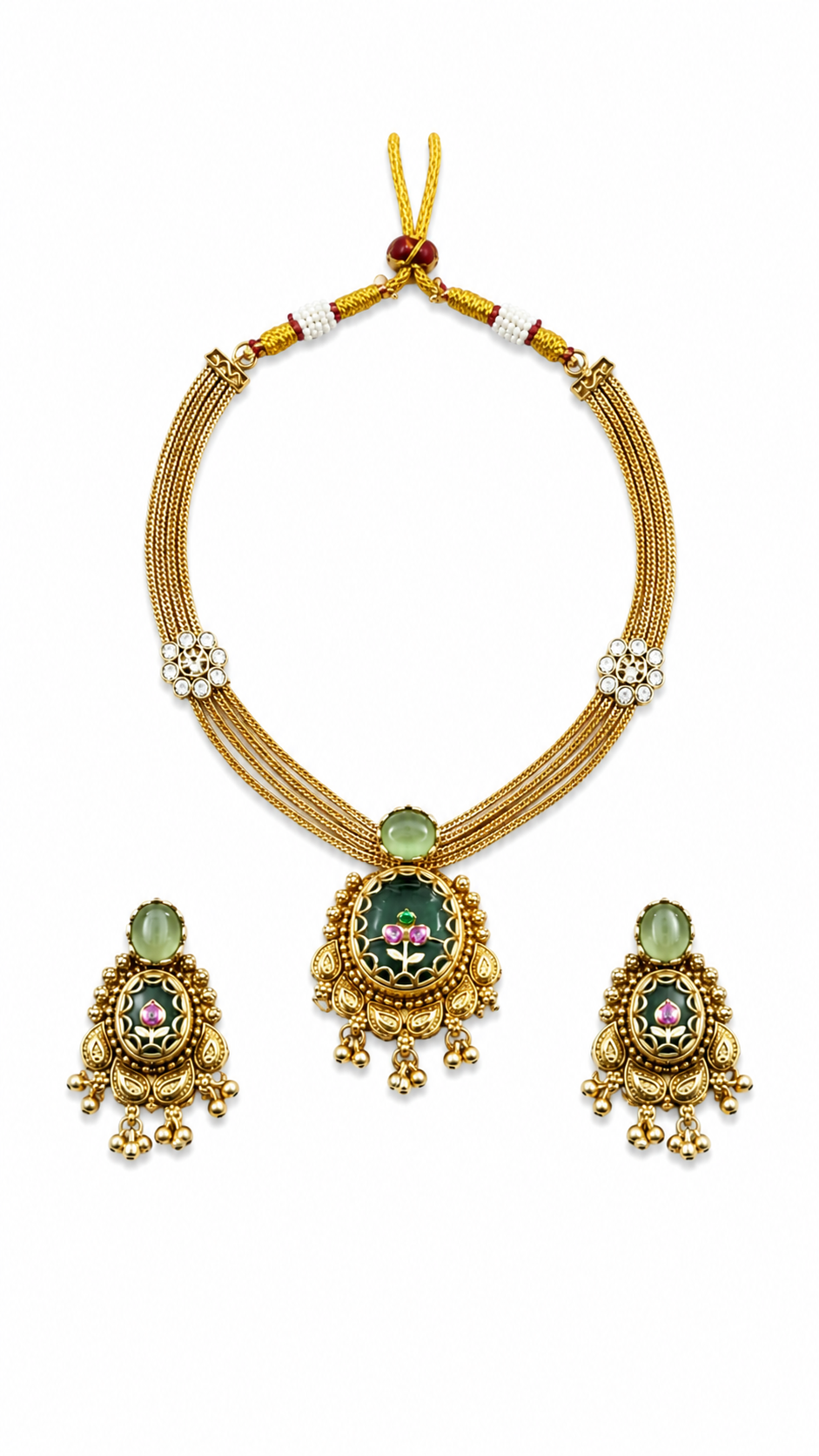 Traditional Floral Necklace Set for Women | Artificial Gold Plated Necklace with Earrings | Designer Ethnic Jewelry