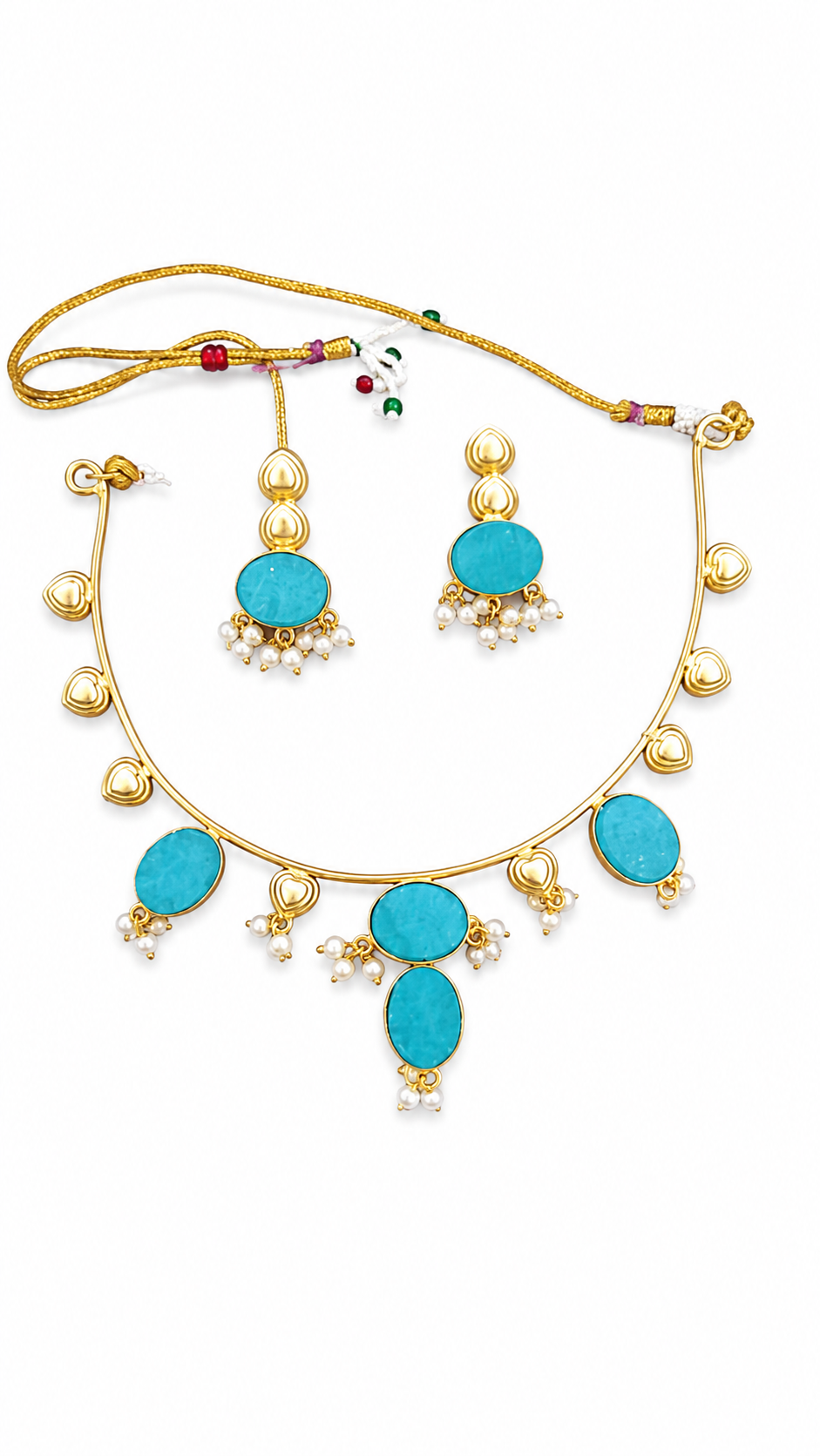 Turquoise Stone Necklace Set for Women | Artificial Necklace with Earrings | Designer Ethnic Jewelry