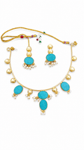 Turquoise Stone Necklace Set for Women | Artificial Necklace with Earrings | Designer Ethnic Jewelry